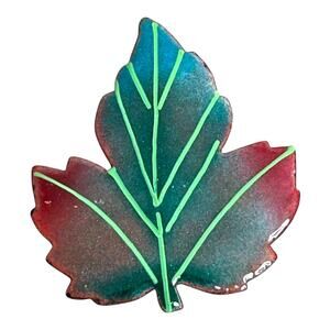 Vintage Enamel on Copper Ombre Colorful Maple Leaf Brooch Mid Century
